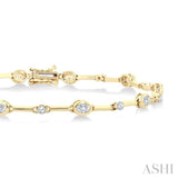 1 1/3 Ctw Bezel Set Oval and Round Cut Diamond Bar Link Bracelet in 14K Yellow Gold