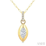 1/4 Ctw Dome Marquise and Round Cut Diamond Fashion Pendant With Paperclip Chain in 14K Yellow Gold