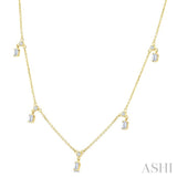 5/8 Ctw Dangle Emerald and Round Cut Diamond Station Necklace in 14K Yellow Gold