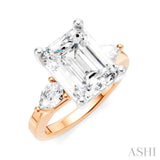 1/2 Ctw Tri-Mount Emerald Shape Center Pear and Round Cut Diamond Semi Mount Engagement Ring in 14K Rose and White Gold