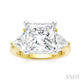 1 ctw Princess Shape Trillion Cut & Round Cut Diamond Semi Mount Engagement Ring in 14K Yellow and White Gold