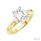 1/4 Ctw Emerald Shape Trillion and Round Cut Diamond Semi Mount Engagement Ring in 14K Yellow and White Gold