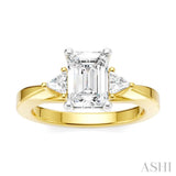 1/4 Ctw Emerald Shape Trillion and Round Cut Diamond Semi Mount Engagement Ring in 14K Yellow and White Gold
