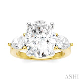 1 Ctw Tri-Mount Oval Shape Center Pear and Round Cut Diamond Semi Mount Engagement Ring in 14K Yellow and White Gold