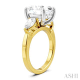 1 Ctw Tri-Mount Oval Shape Center Pear and Round Cut Diamond Semi Mount Engagement Ring in 14K Yellow and White Gold