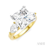 1 Ctw Tri-Mount Princess Shape Center Pear and Round Cut Diamond Semi Mount Engagement Ring in 14K Yellow and White Gold