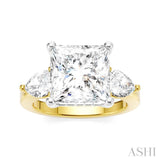 1 Ctw Tri-Mount Princess Shape Center Pear and Round Cut Diamond Semi Mount Engagement Ring in 14K Yellow and White Gold