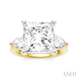 1 Ctw Tri-Mount Princess Shape Center Pear and Round Cut Diamond Semi Mount Engagement Ring in 14K Yellow and White Gold