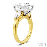 1 Ctw Tri-Mount Princess Shape Center Pear and Round Cut Diamond Semi Mount Engagement Ring in 14K Yellow and White Gold