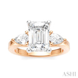 1/2 Ctw Tri-Mount Emerald Shape Center Pear and Round Cut Diamond Semi Mount Engagement Ring in 14K Rose and White Gold