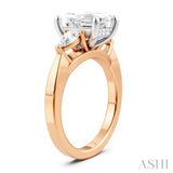 1/2 Ctw Tri-Mount Emerald Shape Center Pear and Round Cut Diamond Semi Mount Engagement Ring in 14K Rose and White Gold