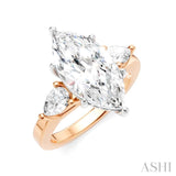 1/2 Ctw Tri-Mount Marquise Shape Center Pear and Round Cut Diamond Semi Mount Engagement Ring in 14K Rose and White Gold