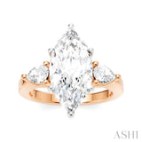 1/2 Ctw Tri-Mount Marquise Shape Center Pear and Round Cut Diamond Semi Mount Engagement Ring in 14K Rose and White Gold