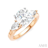 1/2 Ctw Tri-Mount Circular Shape Center Pear and Round Cut Diamond Semi Mount Engagement Ring in 14K Rose and White Gold
