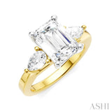1/2 Ctw Tri-Mount Emerald Shape Center Pear and Round Cut Diamond Semi Mount Engagement Ring in 14K Yellow and White Gold