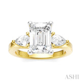 1/2 Ctw Tri-Mount Emerald Shape Center Pear and Round Cut Diamond Semi Mount Engagement Ring in 14K Yellow and White Gold