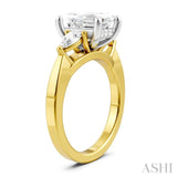 1/2 Ctw Tri-Mount Emerald Shape Center Pear and Round Cut Diamond Semi Mount Engagement Ring in 14K Yellow and White Gold