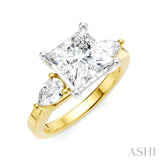 1/2 Ctw Tri-Mount Princess Shape Center Pear and Round Cut Diamond Semi Mount Engagement Ring in 14K Yellow and White Gold