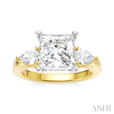 1/2 Ctw Tri-Mount Princess Shape Center Pear and Round Cut Diamond Semi Mount Engagement Ring in 14K Yellow and White Gold