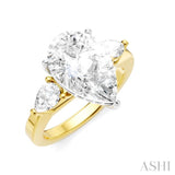 1/2 Ctw Tri-Mount Centerpiece Pear and Round Cut Diamond Semi Mount Engagement Ring in 14K Yellow and White Gold