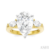 1/2 Ctw Tri-Mount Centerpiece Pear and Round Cut Diamond Semi Mount Engagement Ring in 14K Yellow and White Gold