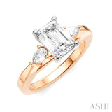 1/4 Ctw Tri-Mount Emerald Shape Center Pear and Round Cut Diamond Semi Mount Engagement Ring in 14K Rose and White Gold