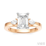 1/4 Ctw Tri-Mount Emerald Shape Center Pear and Round Cut Diamond Semi Mount Engagement Ring in 14K Rose and White Gold