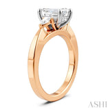 1/4 Ctw Tri-Mount Emerald Shape Center Pear and Round Cut Diamond Semi Mount Engagement Ring in 14K Rose and White Gold