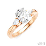 1/4 Ctw Tri-Mount Oval Shape Center Pear and Round Cut Diamond Semi Mount Engagement Ring in 14K Rose and White Gold