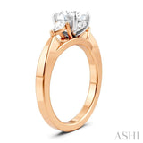 1/4 Ctw Tri-Mount Oval Shape Center Pear and Round Cut Diamond Semi Mount Engagement Ring in 14K Rose and White Gold