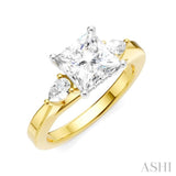 1/4 Ctw Tri-Mount Princess Shape Center Pear and Round Cut Diamond Semi Mount Engagement Ring in 14K Yellow and White Gold