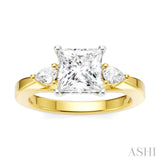 1/4 Ctw Tri-Mount Princess Shape Center Pear and Round Cut Diamond Semi Mount Engagement Ring in 14K Yellow and White Gold
