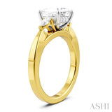 1/4 Ctw Tri-Mount Princess Shape Center Pear and Round Cut Diamond Semi Mount Engagement Ring in 14K Yellow and White Gold
