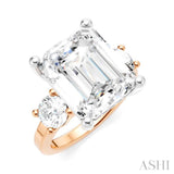 1 1/10 Ctw Tri-Mount Emerald Shape Center Round Cut Diamond Semi-Mount Engagement Ring in 14K Rose and White Gold