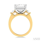 1 ctw Tri-Mount Emerald Shape Center Round Cut Diamond Semi Mount Engagement Ring in 14K Yellow and White Gold