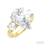 1 Ctw Tri-Mount Pear Shape Round Cut Diamond Semi Mount Engagement Ring in 14K yellow and White Gold