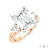 1/2 Ctw Tri-Mount Emerald Shape Center Round Cut Diamond Semi Mount Engagement Ring in 14K Rose and White Gold