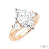 1/2 Ctw Tri-Mount Marquise Shape Center Round Cut Diamond Semi Mount Engagement Ring in 14K Rose and White Gold