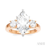1/2 Ctw Tri-Mount Marquise Shape Center Round Cut Diamond Semi Mount Engagement Ring in 14K Rose and White Gold