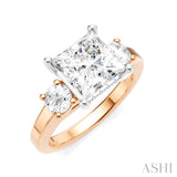 1/2 Ctw Tri-Mount Princess Shape Round Cut Diamond Semi Mount Engagement Ring in 14K Rose and White Gold