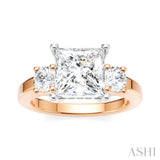 1/2 Ctw Tri-Mount Princess Shape Round Cut Diamond Semi Mount Engagement Ring in 14K Rose and White Gold