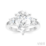 1/2 Ctw Tri-Mount Pear Shape Round Cut Diamond Semi Mount Engagement Ring in 14K White Gold