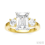 1/2 Ctw Tri-Mount Emerald Shape Center Round Cut Diamond Semi Mount Engagement Ring in 14K Yellow and White Gold