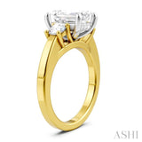 1/2 Ctw Tri-Mount Emerald Shape Center Round Cut Diamond Semi Mount Engagement Ring in 14K Yellow and White Gold