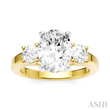 1/2 Ctw Tri-Mount Past, Present and Future Oval Shape Center Round Cut Diamond Semi Mount Engagement Ring in 14K Yellow and White Gold