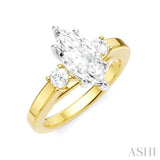 1/4 Ctw Tri-Mount Marquise Shape Center Round Cut Diamond Semi Mount Engagement Ring in 14K Yellow and White Gold