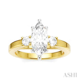 1/4 Ctw Tri-Mount Marquise Shape Center Round Cut Diamond Semi Mount Engagement Ring in 14K Yellow and White Gold
