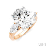 1 Ctw Tri-Mount Oval Shape Center Pear and Round Cut Diamond Semi Mount Engagement Ring in 14K Rose and White Gold