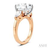 1 Ctw Tri-Mount Oval Shape Center Pear and Round Cut Diamond Semi Mount Engagement Ring in 14K Rose and White Gold