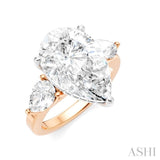 1 Ctw Tri-Mount Centerpiece Pear and Round Cut Diamond Semi Mount Engagement Ring in 14K Rose and White Gold